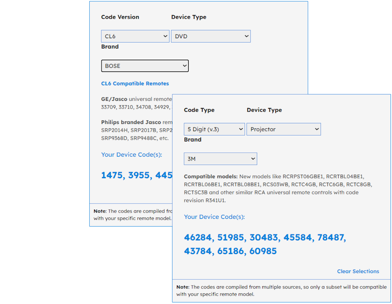 Universal Remote Codes Lookup Tool Screenshots